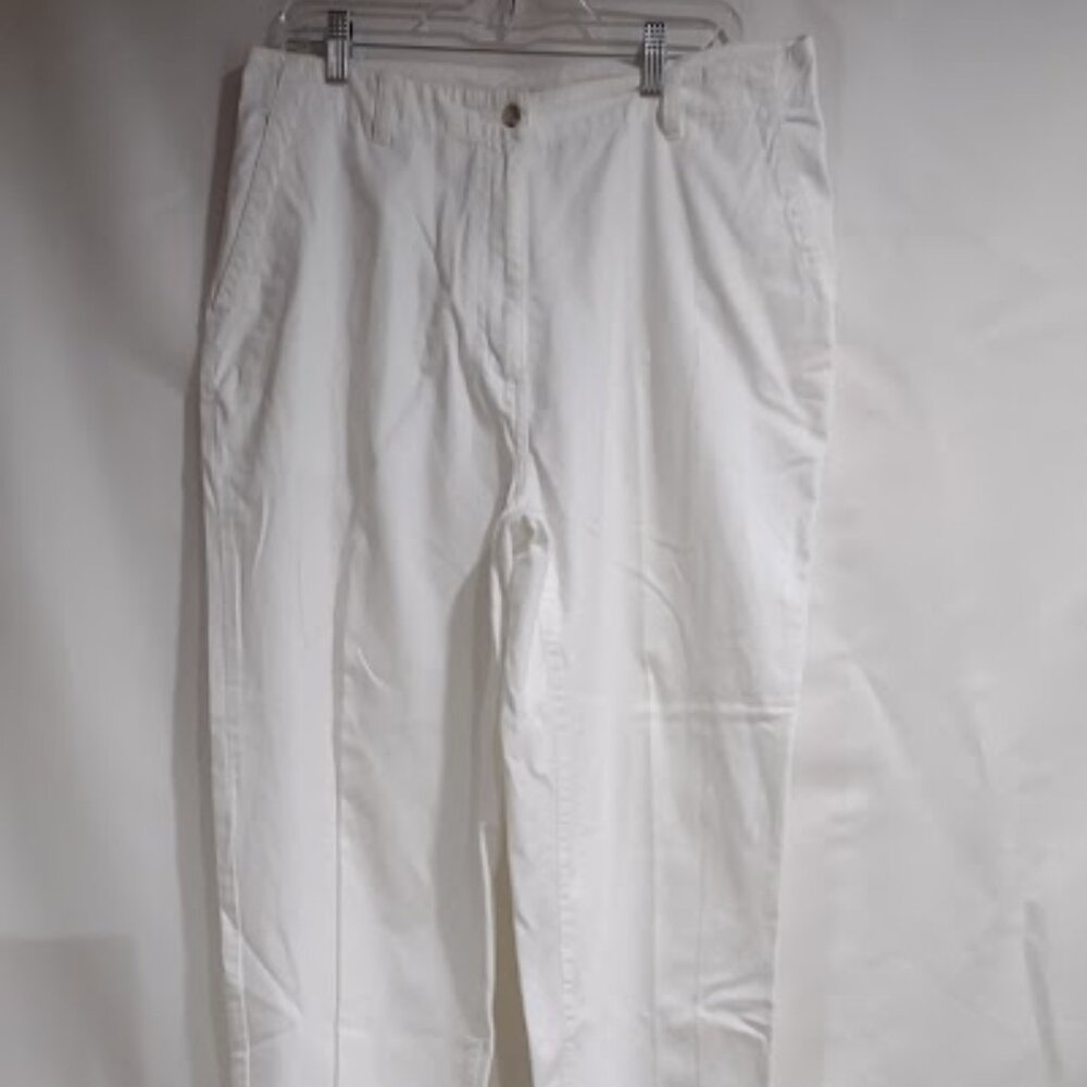 LL BEAN WHITE ONE BUTTON ZIPPER FRONT FOUR POCKET SLACKS WOMEN'S SIZE 16 REG